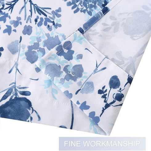 Haperlare Blue Leaf Flower Printed Valance Curtains for Kitchen Cafe Curtains, Floral Print Bathroom Window Curtains, Multi Color Window Treatment, 54" x 15", Navy Blue/Light Blue