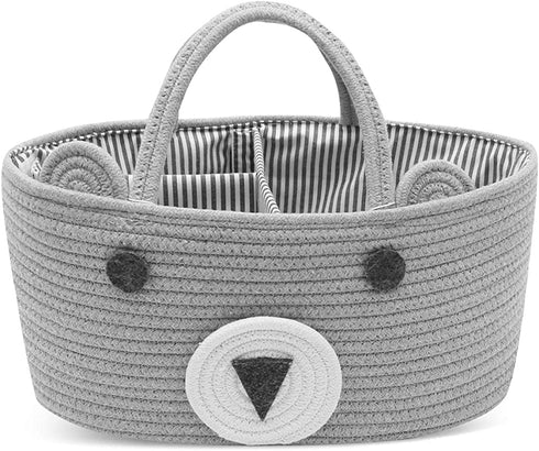Conthfut Baby Diaper Caddy Organizer 100% Cotton Canvas Stylish Rope Nursery Storage Bin Portable Tote Bag & Car Organizer For Changing Table- Top Baby Shower Basket (Gray)