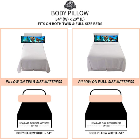 Franco Kids Bedding Super Soft Microfiber Zippered Body Pillow Cover, 20" x 54", Jurassic World,PE0118