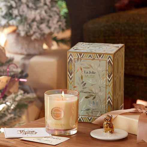 LA JOLIE MUSE Luxury Candles for Women, Stress Relief Candles, Sweet Pea & Lily Scented Candle, Cute Owl Candle