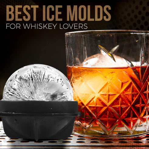Round Ice Cube Mold Set of 4 Individual 2.5 Inch Tight Sealing, Leak Proof Silicone Big Sphere Ice Ball Makers for Whiskey, Scotch and Bourbon