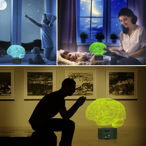 Elstey Brain 3D Night Light Table Desk Lamp, 7 Colors Optical Illusion Touch Control Lights with Acrylic Flat & ABS Base & USB Cable