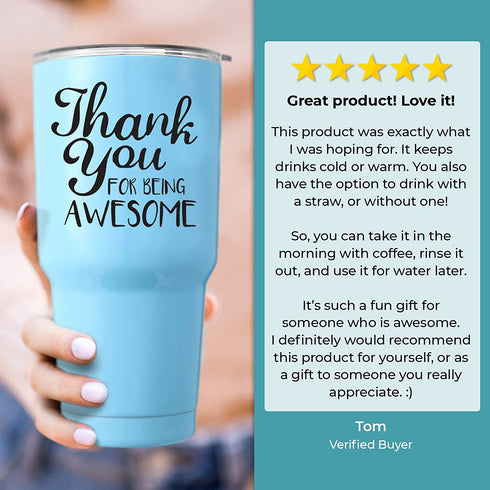 KEDRIAN Thank You For Being Awesome Tumbler 30oz, Perfect Thank You Gifts For Friends, Teacher, Boss, Coworker, Appreciation Gifts For Christmas, Birthday, Unisex Stainless Steel Insulated Tumbler