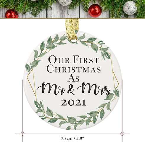 Moblade Our First Christmas As Mr & Mrs 2021 Christmas Ornament, for Couples Newlyweds Married, Wedding Decoration Ornament, Wedding Keepsake Ornament 2021