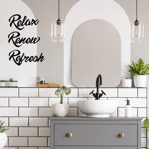Hotop 3 Pieces Farmhouse Bathroom Metal Wall Signs Bathroom Metal Letter Sign Decor Relax Renew Refresh Metal Sign Bathroom Metal Wall Art Decor Black Metal Bathroom Wall Decor for Home Decoration