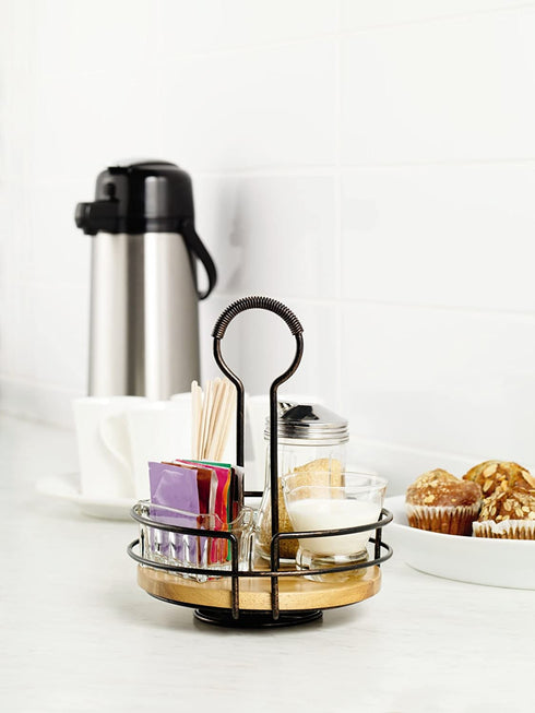 Gourmet Basics by Mikasa Handover Acacia Wood Rotating Condiment Caddy, One Size, Antique Black