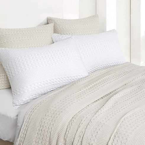 PHF 100% Cotton Waffle Pillowcases Standard Size, 2 Pack Soft Breathable Skin-Friendly Pillow Sham,Decorative Waffle Weave Pillow Case Covers, 20" X 26", No Filling, White