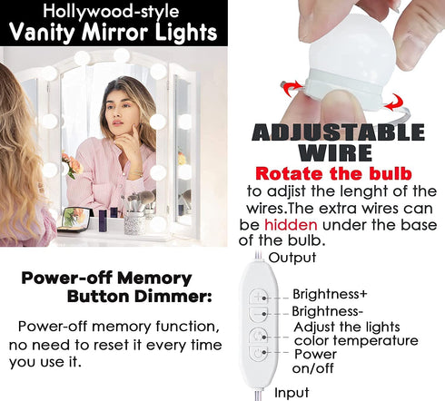 Led Vanity Mirror Lights with 10 Dimmable Light Bulbs 17ft Makeup Vanity Light for Vanity Table Dressing Room Mirror