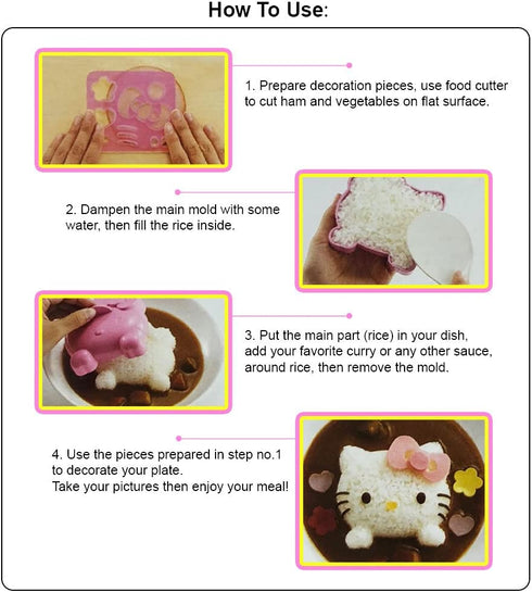 OSK Mold Set for Rice Decoration for Kids, Rilakkuma and Hello Kitty Rice Decoration Set, BPA Free (Rice Mold Set)