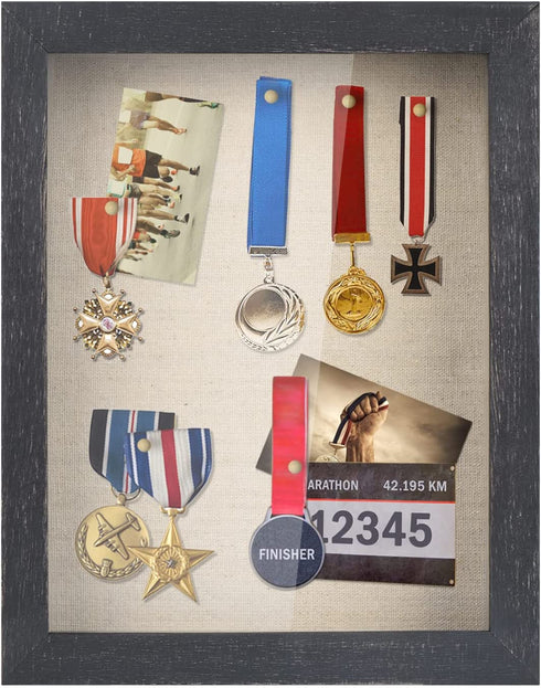 Love-KANKEI Shadow Box Frame 8x10 Shadow Box Display Case with Linen Back Memorabilia Awards Medals Photos Memory Box Rustic Black