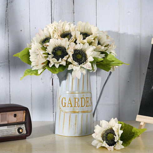 Sunflowers Artificial Flowers 14 Heads Fake Sunflower Faux Silk Sunflowers with Stems Rustic Flowers Table Centerpieces Wedding Bouquet for Tables DIY Office Party Home Decor White