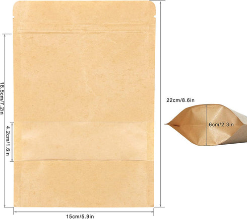 SumDirect Kraft Zip Lock Stand Up Bags Pouches with Notch and Matte Window 5.9x8.6 Inches,5.7oz,Pack of 50