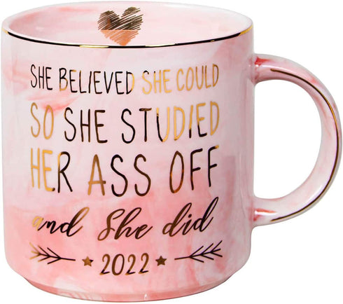 VILIGHT 2022 Graduation and Congratulations Gifts for Her - Presents for College Nurse Graduated Women - She Believed She Could So She Did - Pink Marble Ceramic Coffee Mug 11 Oz