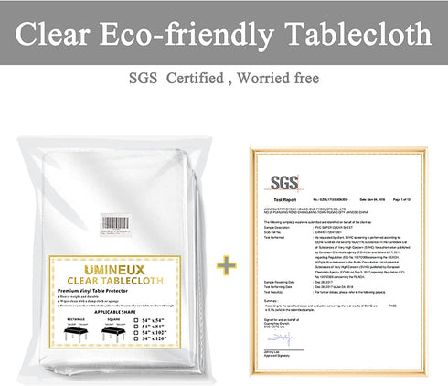 UMINEUX Clear Plastic Tablecloth Protector Heavy Duty Vinyl Table Cover 100% Waterproof Oil Proof Wipeable for Indoor Outdoor Dining Table Use(54x120 Inch, Rectangle)