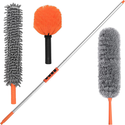 Wontolf 70.8'' Microfiber Duster with Extension Pole Reusable Bendable Duster Washable Extendable Dusters Kit for Cleaning Ceiling Fan, High Ceiling, Blinds, Furniture, Cars