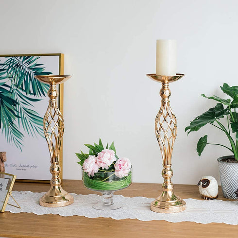 2 Pcs Versatile Metal Flower Arrangement & Candle Holder Stand Set for Wedding Party Dinner Centerpiece Event Restaurant Hotel Decoration (Gold, 2 x M)