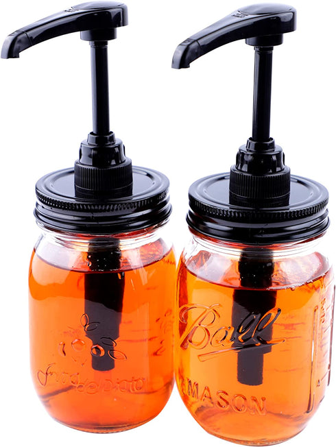 Mason Jar Syrup & Honey Dispenser Pump Lids for Regular Mouth (2 Pack), Airtight & Leak-Proof Kitchen Food Grade Coffee Syrup dispenser Pump (Jar Not Included)