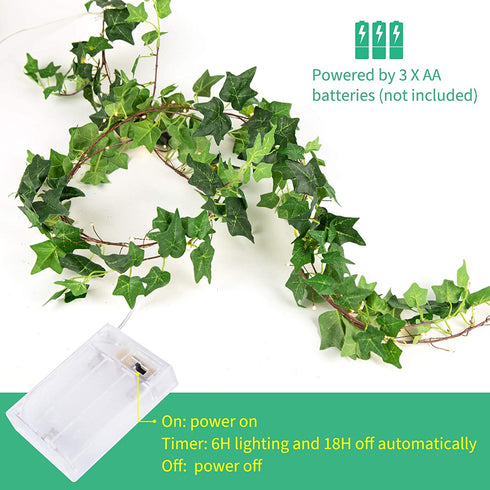 2 Pack 6 Ft. Ivy String Lights Battery Operated Artificial Ivy Lights 72 LED Vine Lights Bedroom Vines Lights for Wall Room Window Wedding Indoor Party Festival Decor ( Warm White)