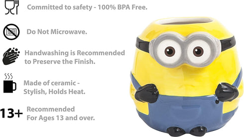 Zak Designs Despicable Me Minions Otto Unique 3D Sculpted Ceramic Coffee Mug, Collectible Keepsake Tea Mug for Hot Drinks (14 oz, Otto)