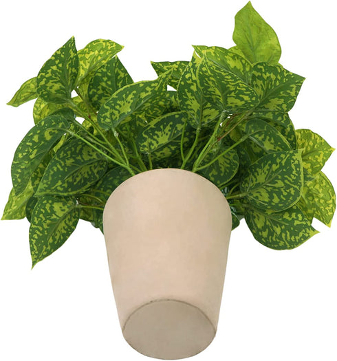 Hisow Artificial Potted Plants, 13" Faux Green Leaves Fake Plant with Natural Stone and Cement Pot Artificial Plants for Home Office Indoor and Room Decorations (A)