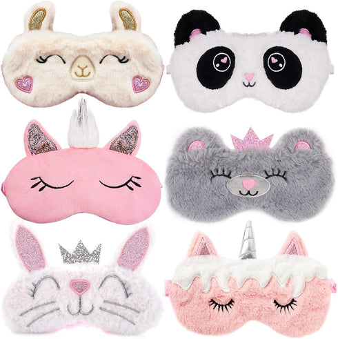 Sleep Mask for Kids Sleeping Mask ,Aniwon 6 Pack Cute Animal Eye Mask for Sleeping Unicorn Sleep Mask for Kids Girl Soft Plush Blindfold Covers Eye Mask for Women Girls Kids Favor