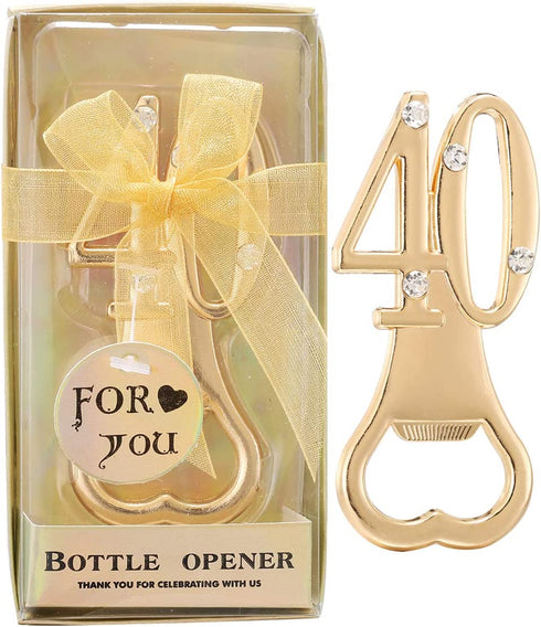 Set of 12 Creative Bottle Openers for 40th Birthday Party Favors or 40th Wedding Anniversary Party Gifts 40 Birthday Party Favors Souvenirs Decorations for Guests (12, Gold 40th)