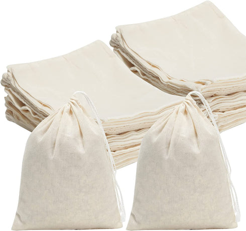 FOCCIUP 50 Pcs 6x8 Inches Cotton Drawstring Bags Reusable Muslin Cotton Bags Sachet Bag Jewelry Pouch for Party Wedding Home Supplies