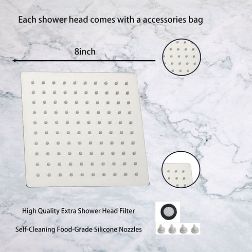GGStudy Square 8 Inch Square Stainless Steel Shower Head - Rain Style Shower Head Brushed Nickel
