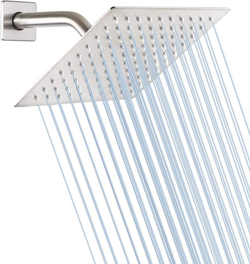 GGStudy Square 8 Inch Square Stainless Steel Shower Head - Rain Style Shower Head Brushed Nickel