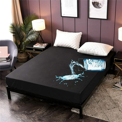 Holawakaka Queen Waterproof Mattress Encasement Protector Black Fitted Sheet Breathable Bed Mattress Pad Cover, 14" Deep Pocket (Black, Queen)