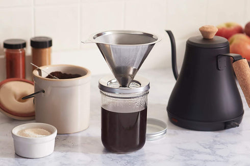 Jarware Stainless Steel Pour Over Coffee Drip Filter for Regular & Wide-Mouth Mason Jars