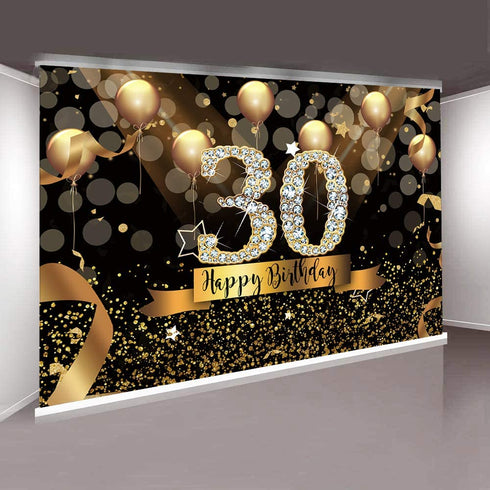Sensfun Happy 30th Birthday Party Backdrop for Women Black Gold Balloons Sparkle Bokeh Dots Photography Background Fabulous Thirty Birthday Banner Cake Table Decoration Supplies Photo Backdrops 7x5ft