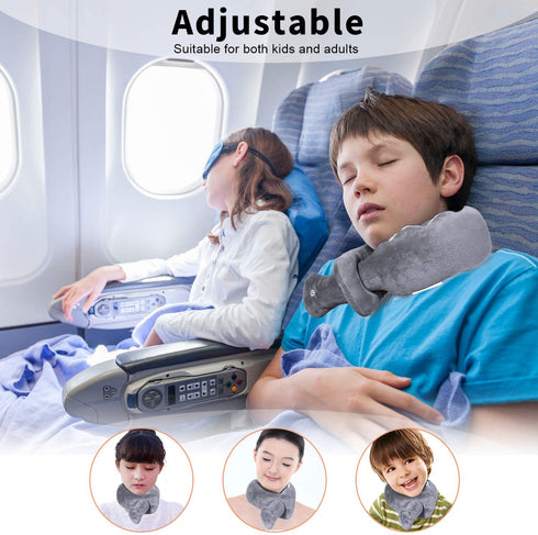 Neck Pillow, Neck Wrap Vibration Massaging Wireless Travel Pillow Soft Touch Breathable Head Support for Office Sofa Air Plane Grey