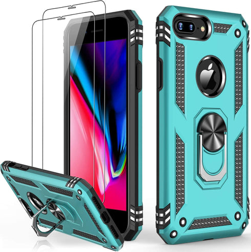 iPhone 8 Plus Case,iPhone 7 Plus Case with Glass Screen Protector,Military Grade 16ft. Drop Tested Protective Phone Case with Magnetic Car Mount Kickstand for iPhone 7 Plus/iPhone 8 Plus Teal