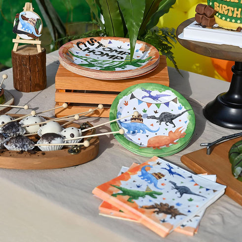 Watercolor Dinosaur Party Plates and Napkins - Dinosaur Birthday Party Supplies Bundles for Boys Kids Disposable Luncheon Dinner Dessert Cake Plates Napkins Tableware Set Serves 16 Guests 48 Pieces