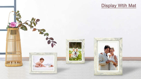 Alkerman 4x6 Picture Frames ?pack of 2?,Display Pictures 3.5x5 with Mat or 4x6 Without Mat, Rustic White Wood Pattern High Definition Glass for Table Top Display and Wall Mounting Photo Frame