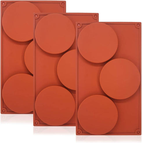 SourceTon 3-Cavity Large Round Silicone Disc Cake Mold, 3 PCS Pack Non-Stick Baking Molds Cake, Candy, Soap, Resin Art
