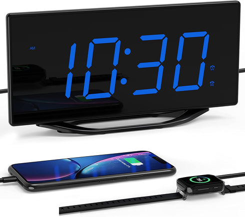 Loud Digital Alarm Clock for Bedroom,Bedside Dual Alarm Clock for Heavy Sleepers Adult Teen with USB Charger,Desk Clock with 8.7" Large LED Display,Battery Backup,7-Level Brightness&Volume,Snooze,DST