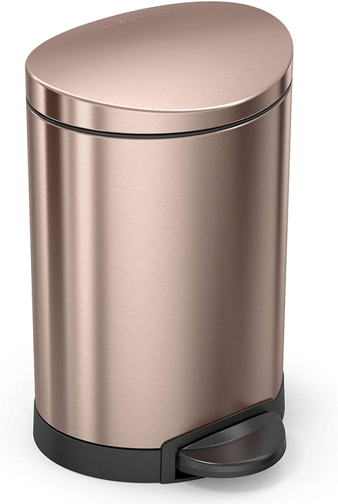 simplehuman 6 Liter / 1.6 Gallon Semi-Round Bathroom Step Trash Can, Rose Gold Stainless Steel