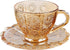 Vintage Glass Sun Flower Tea Cup, Glass Tea Cup and Saucer Set, Coffee Mug Cup-Embossed Glass, 7.2 oz (Amber)