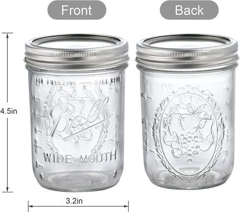 Pack of 6 Glass Mason Jars with Lids and Bands 16oz Wide Mouth Ball Mason Jars for Jam Making, Pickled Vegetables, Candied Fruit, Homemade Preserves, Kitchen Storage (16 oz)