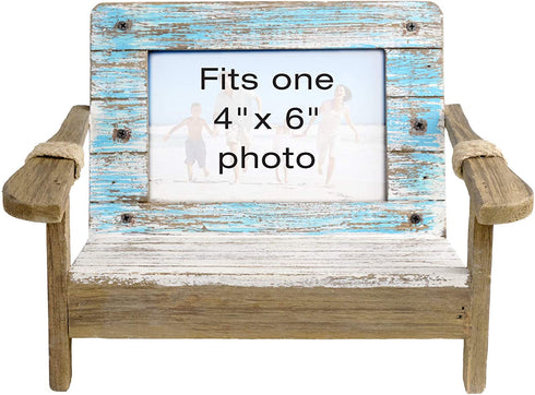 EXCELLO GLOBAL PRODUCTS Beach Chair Photo Frame: Holds 4x6 Horizontal Photo. Rustic Picture for Tabletop Display with Nautical Beach Themed Home Decor