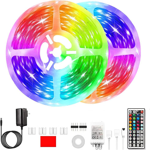 Tfzba 65.6ft Led Strip Lights, LED Lights for Bedroom, Ultra Long LED Lights RGB 5050 LED Light Strips Kit with 44 Keys Ir Remote Led Lights for Home Living Kitchen Room and Party
