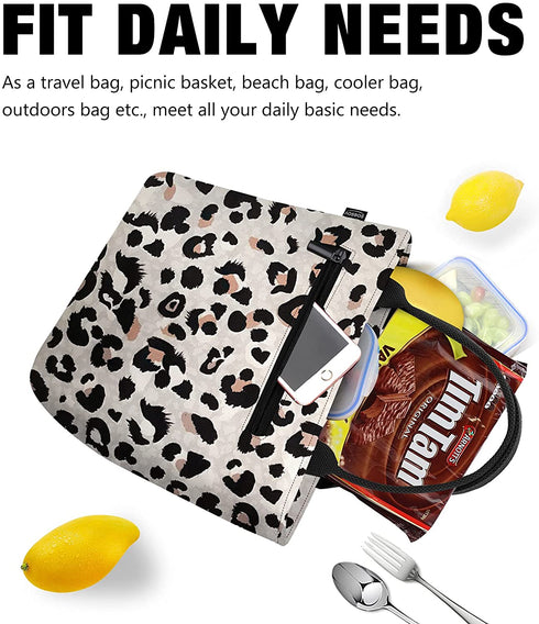 Aosbos Leopard Lunch Bags for Women, Leakproof Insulated Lunch Box Lunch Tote Bag Lunch Cooler Bags, Meal Prep Container Loncheras Para Mujer for Work Travel Picnic Gym, Leopard Print