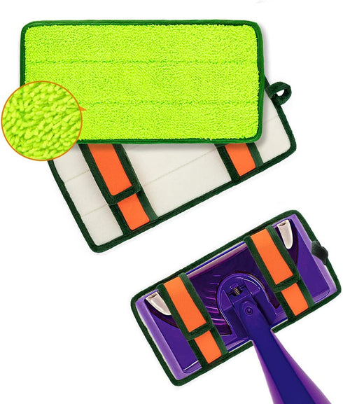 Reusable Mop Pads, 2 Pack Washable for Swiffer Wet Jet Pads Refills, Microfiber Replacement Mop Pad Compatible with Swiffer Wet Jet for Both Dry and Wet Mopping (Green)