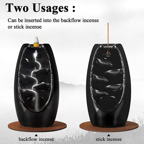 SPACEKEEPER Backflow Incense Holder Ceramic Incense Burner Waterfall, Aromatherapy Ornament Home Decor with 120 Backflow Incense Cones & 30 Incense Stick, Jet Black