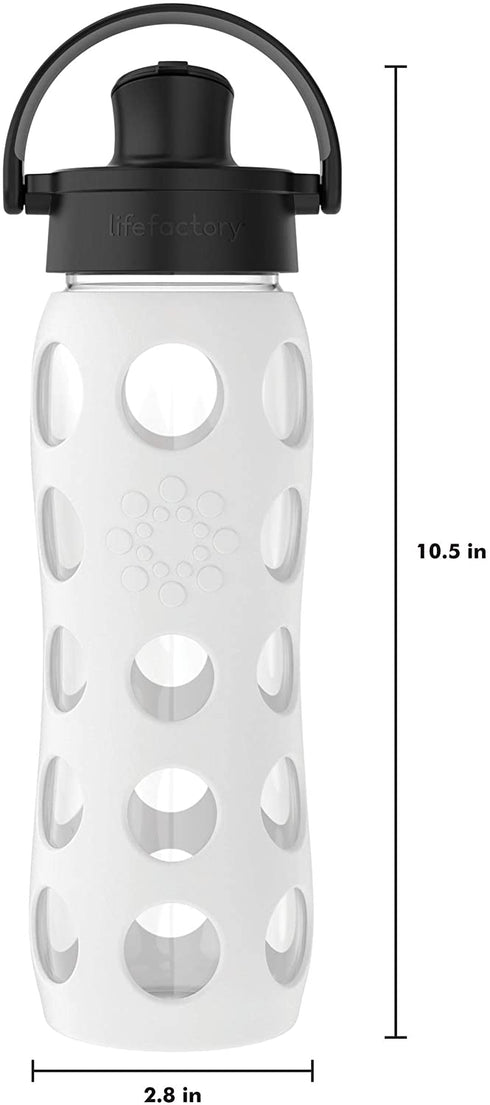Lifefactory 22-Ounce Glass Water Bottle with Active Flip Cap and Protective Silicone Sleeve, Optic White