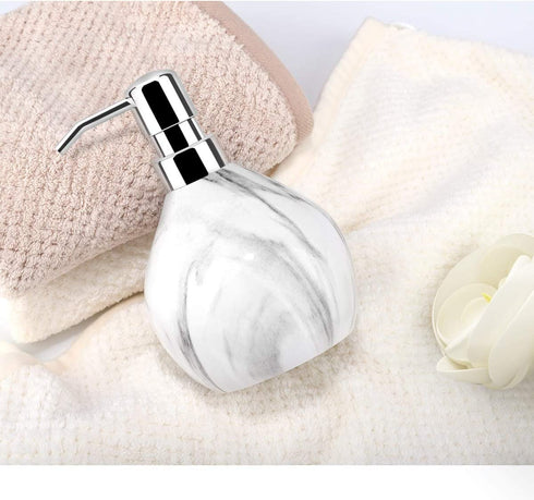 Luxspire Hand Soap Dispenser, 15.2 oz Countertop Hand Lotion Pump Bottles, Lotion Container, Refillable Liquid Hand Soap Jar, Resin Shower Dispensers for Bathroom, Kitchen - White Marble