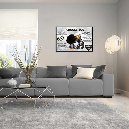 African American Wall Art Black King And Queen Wall Art Black Couple I Choose You Poster Black Couple Wall Decor for Home Decor 24x16inch Unframed