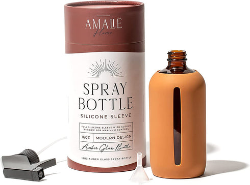 Empty Amber Glass Spray Bottle With Silicone Sleeve - 16 Ounces, Sandstone